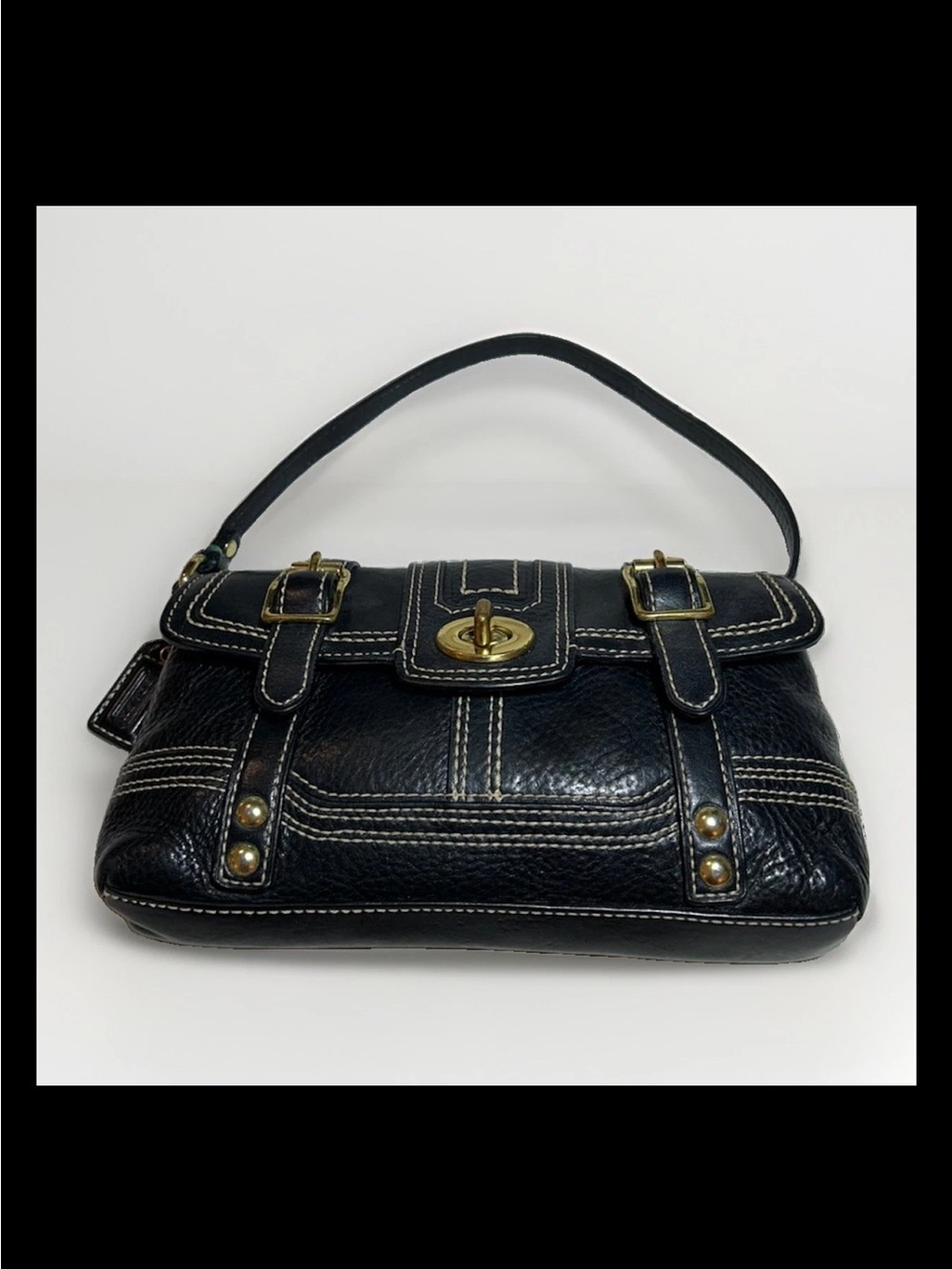 Coach Wristlet Hamptons Miranda Flap, Brass Turn-Lock,Black Leather 2007 Ltd. Ed